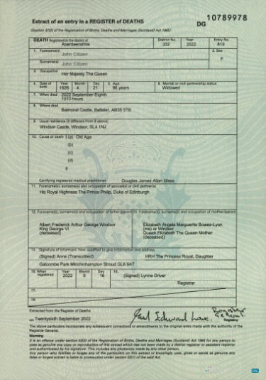 Download Scotland Register of deaths death certificate Photoshop template